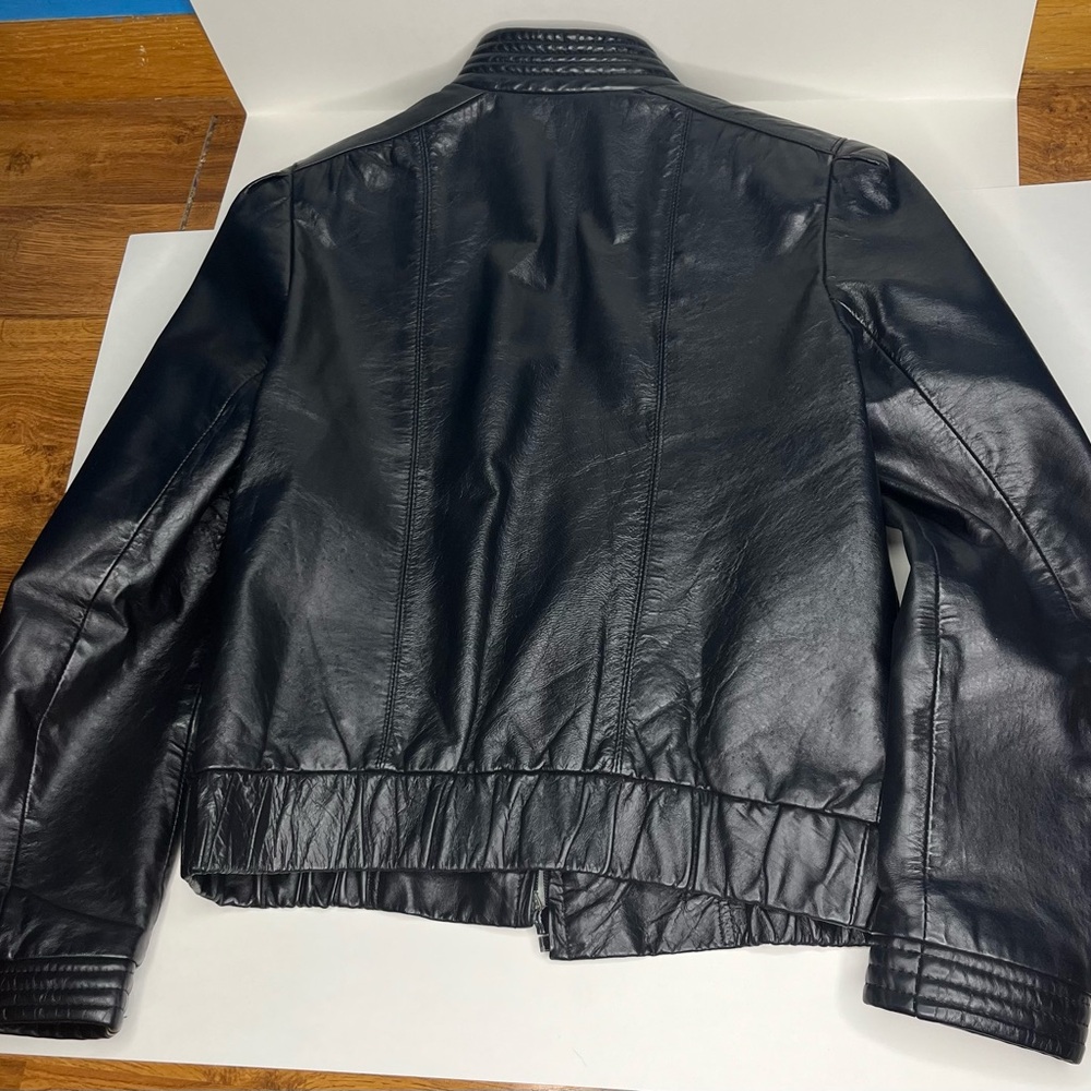 Winlit Black Leather Vintage Moto Jacket Size 7-8 Genuine Leather Made in Korea - Picture 13 of 13